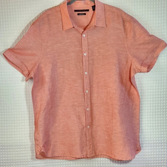 Perry Ellis Shirt Mens Linen Peach Short Sleeve Collared Button Cool XL - Picture 10 of 10
